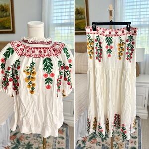 RARE!! Jen Sumko Floral Embroidered Blouse and Skirt - 12